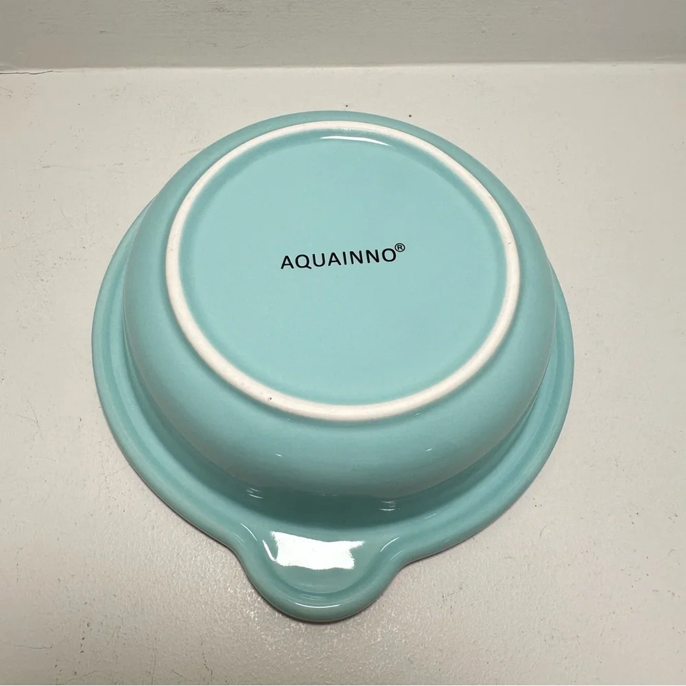 AQUAINNO Ceramic Cat Bowl Shallow Food Dish Pink and Blue New